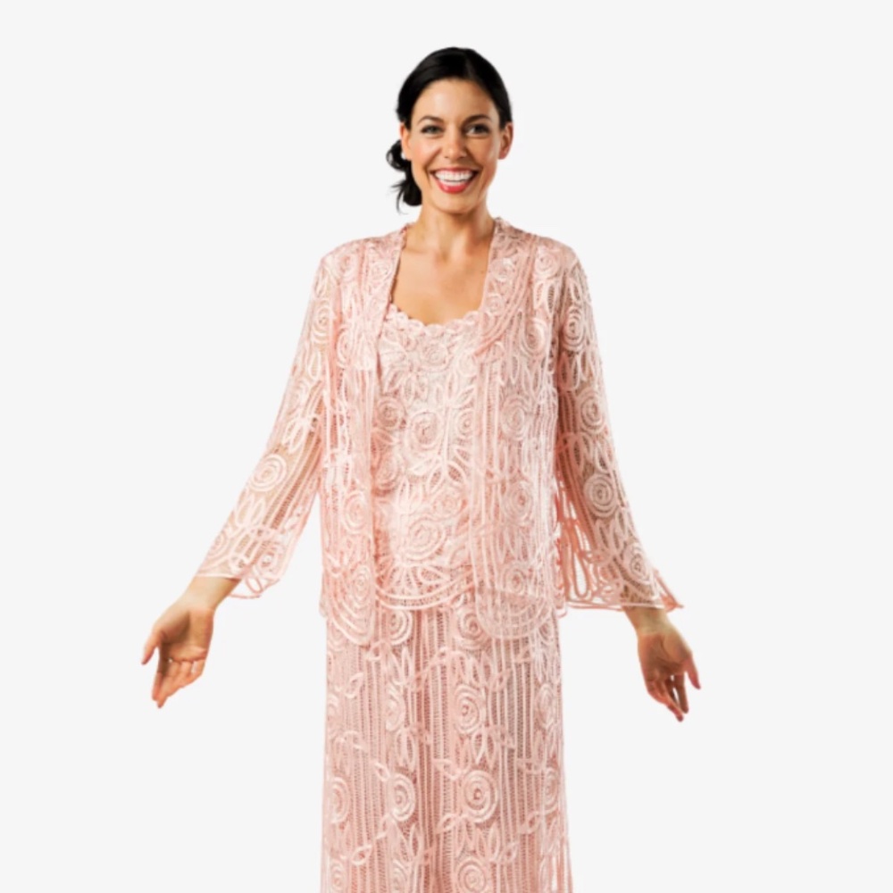 Soulmates C1067 Silk Hand Crochet Embroidered Jacket Top and Skirt Set XL
